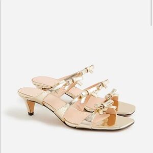 J Crew Zadie Bow Strap heels in Metallic Leather
